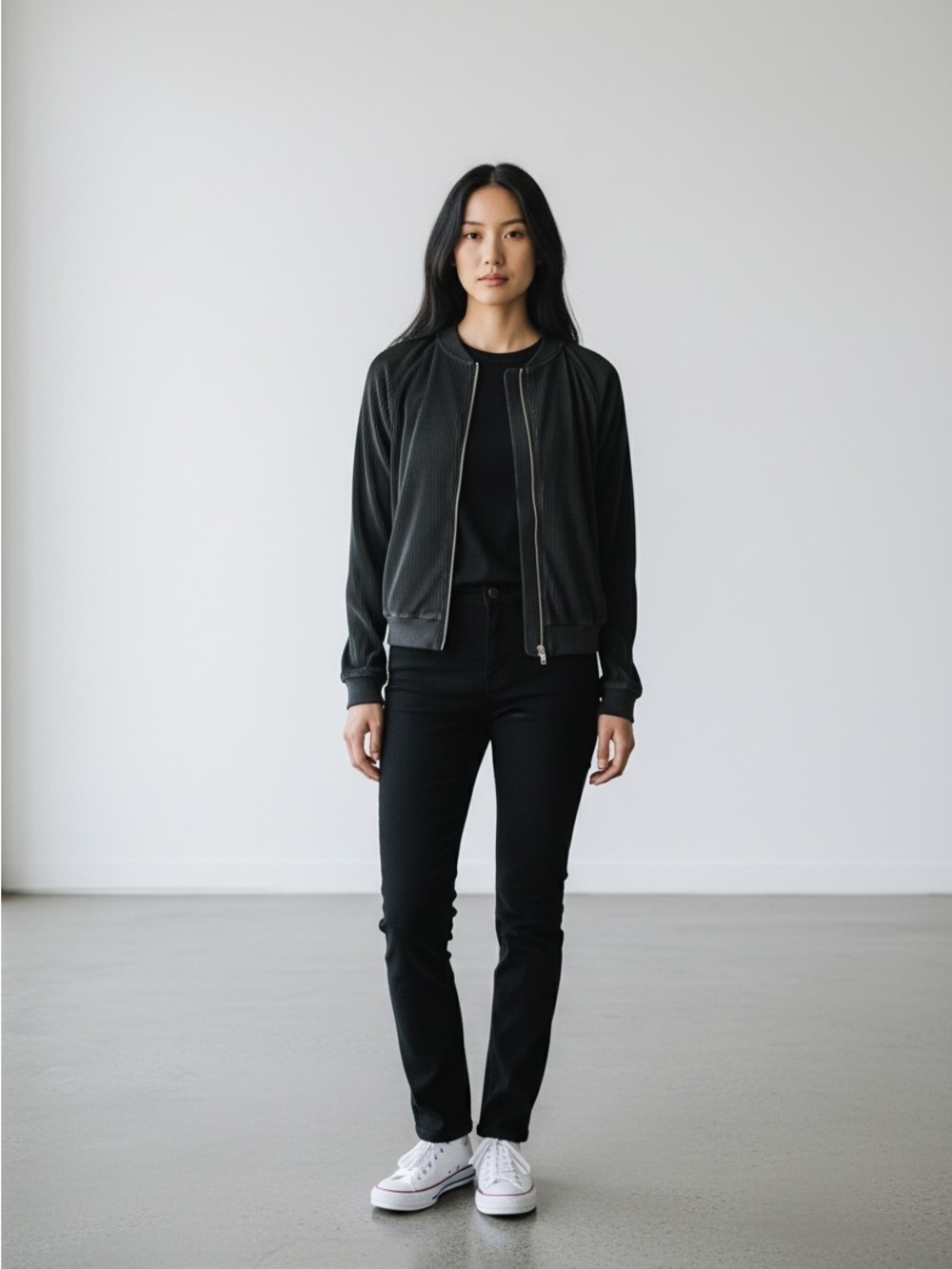 Classic Black Women's Crinkle Bomber Jacket